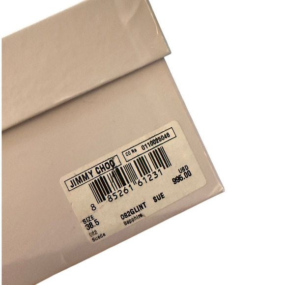 Jimmy Choo 8.5 Blue Suede  $995 Glint PeepToe Booties Studded Heels Sapphire BOX - Picture 7 of 9